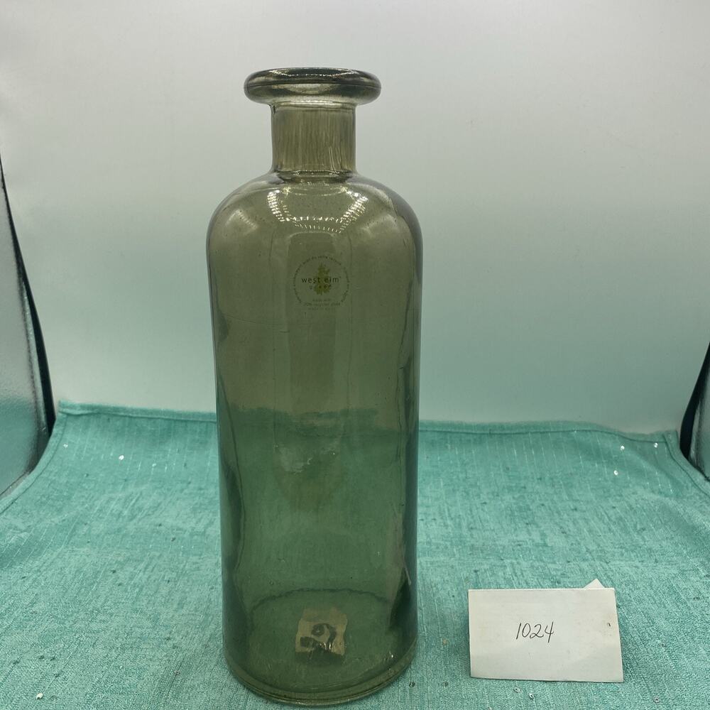 West Elm Smokey Green Glass Jug Vase Emerald 11” Tall Made In Egypt